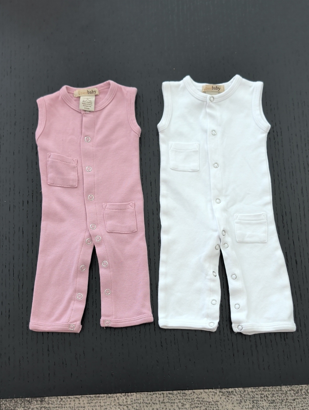 Lot 2 L'ovedBaby One PIece Sleeveless Rompers Long Pants NB / 0 / 3 Months Pink